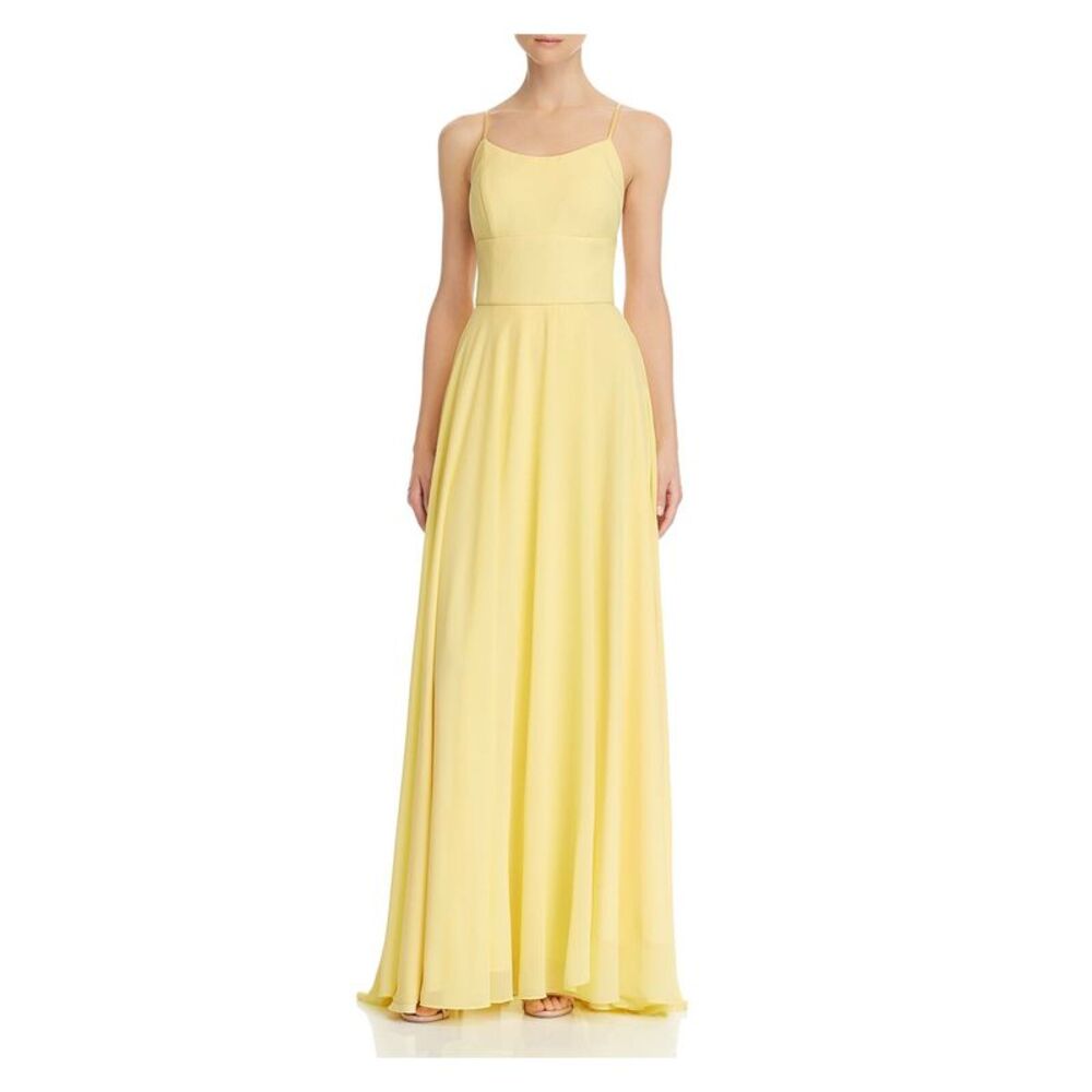 NWT AVERY G Womens Yellow Spaghetti Strap Formal Fit + Flare Dress 4
